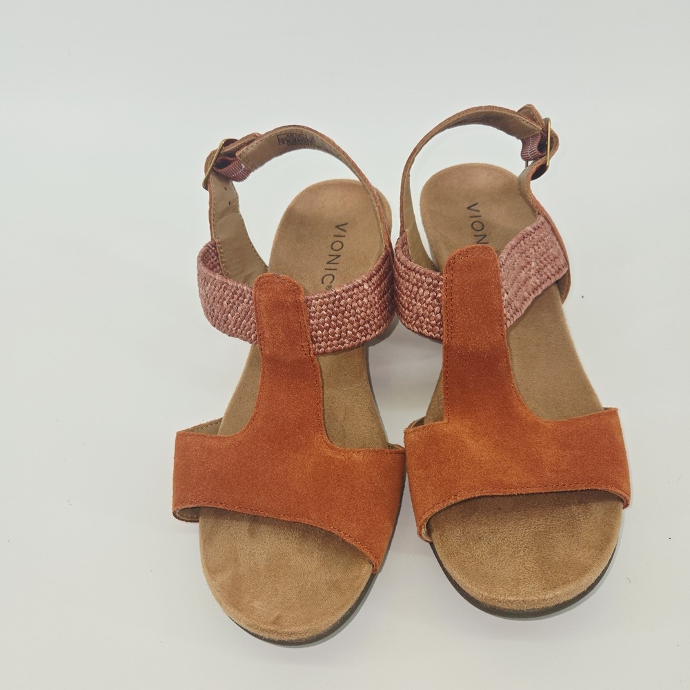 Vionic Kaytie Cork Wedge Sandal 9 Clay Coral Coastal Grandmother Quiet Luxury - Picture 2 of 6